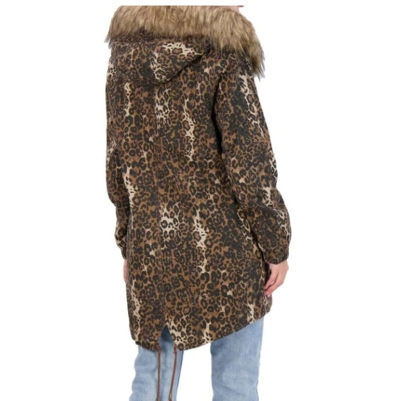 Lucky Brand Womens Leopard Anorak Cinch WaistJacket w/ faux fur trim sz med NWT - Picture 3 of 4
